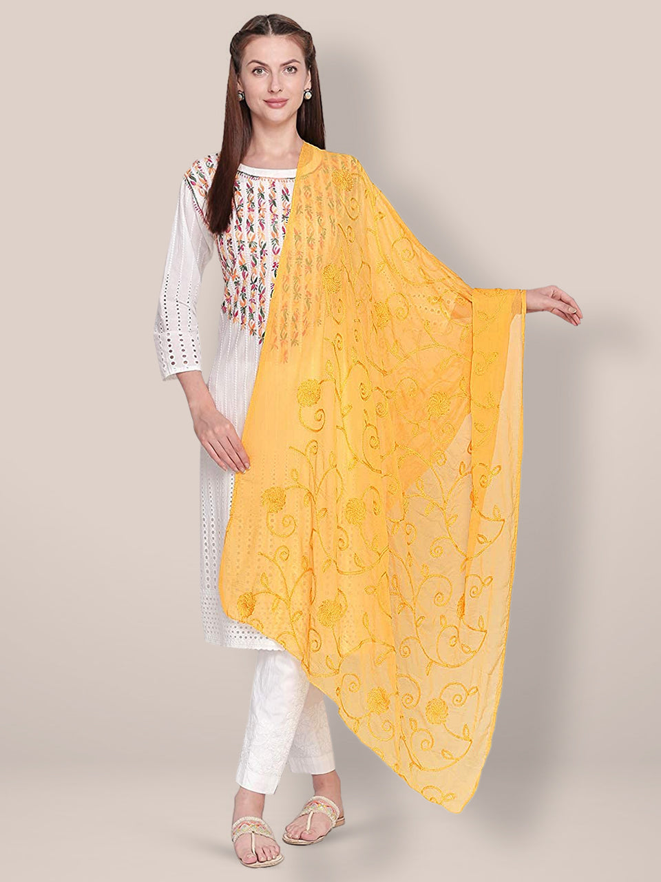Embroidered Yellow Chiffon Dupatta. freeshipping - Dupatta Bazaar