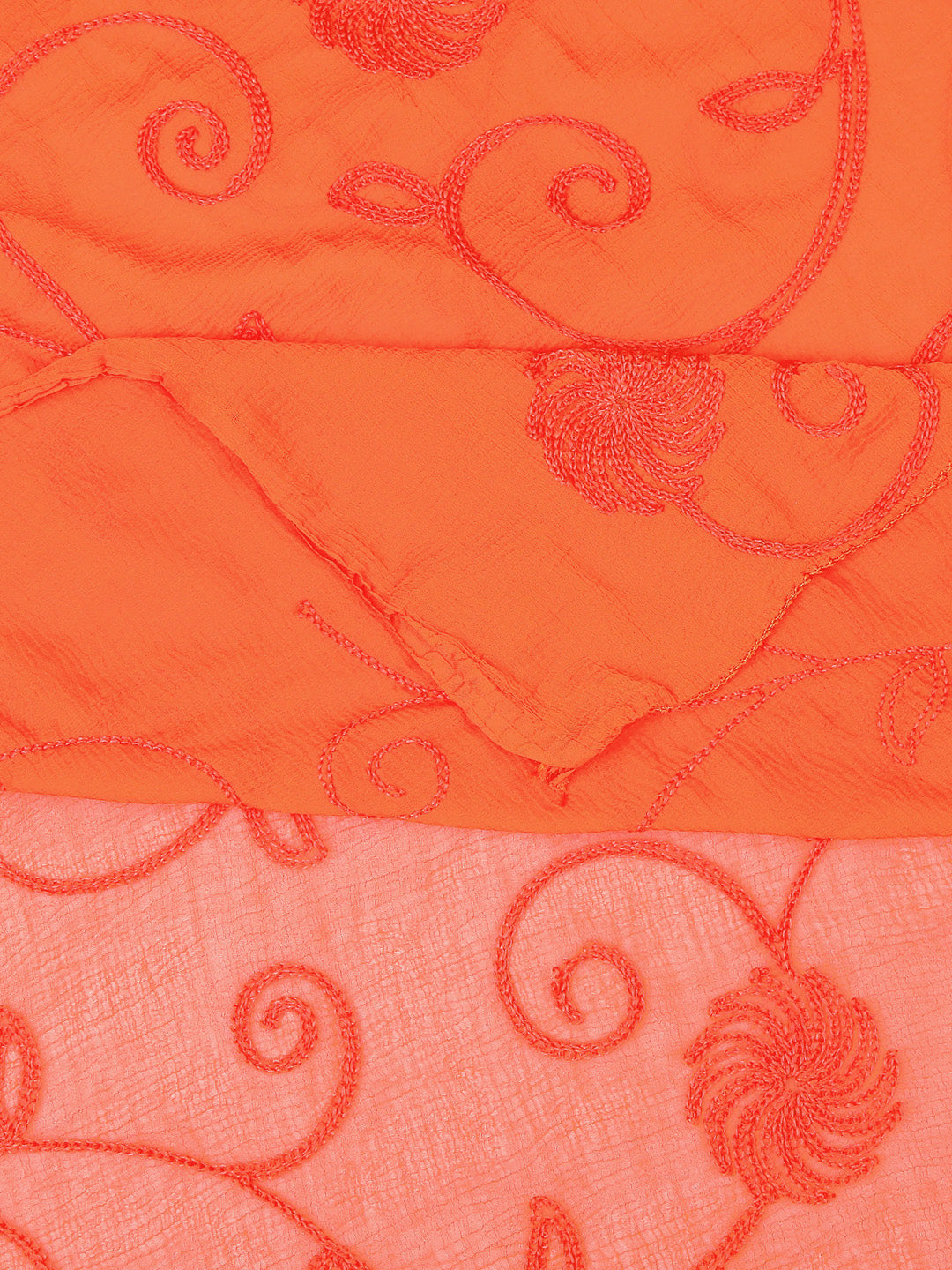 Dupatta Bazaar Woman's Embroidered Orange Chiffon Dupatta. - Dupatta Bazaar