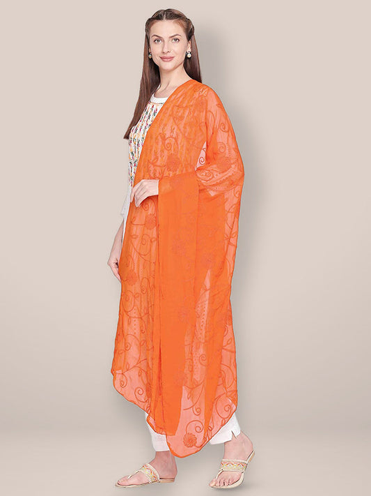 Embroidered Orange Chiffon Dupatta. freeshipping - Dupatta Bazaar