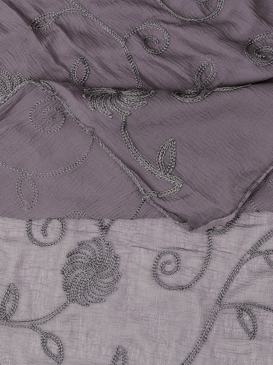 Dupatta Bazaar Woman's Embroidered Grey Chiffon Dupatta. - Dupatta Bazaar