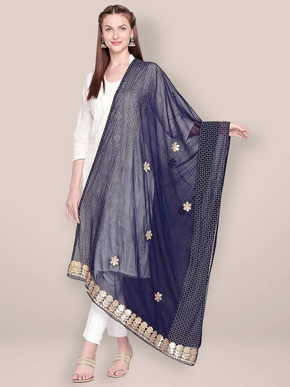 Navy Blue Chiffon Dupatta with Gotta Patti work freeshipping - Dupatta Bazaar
