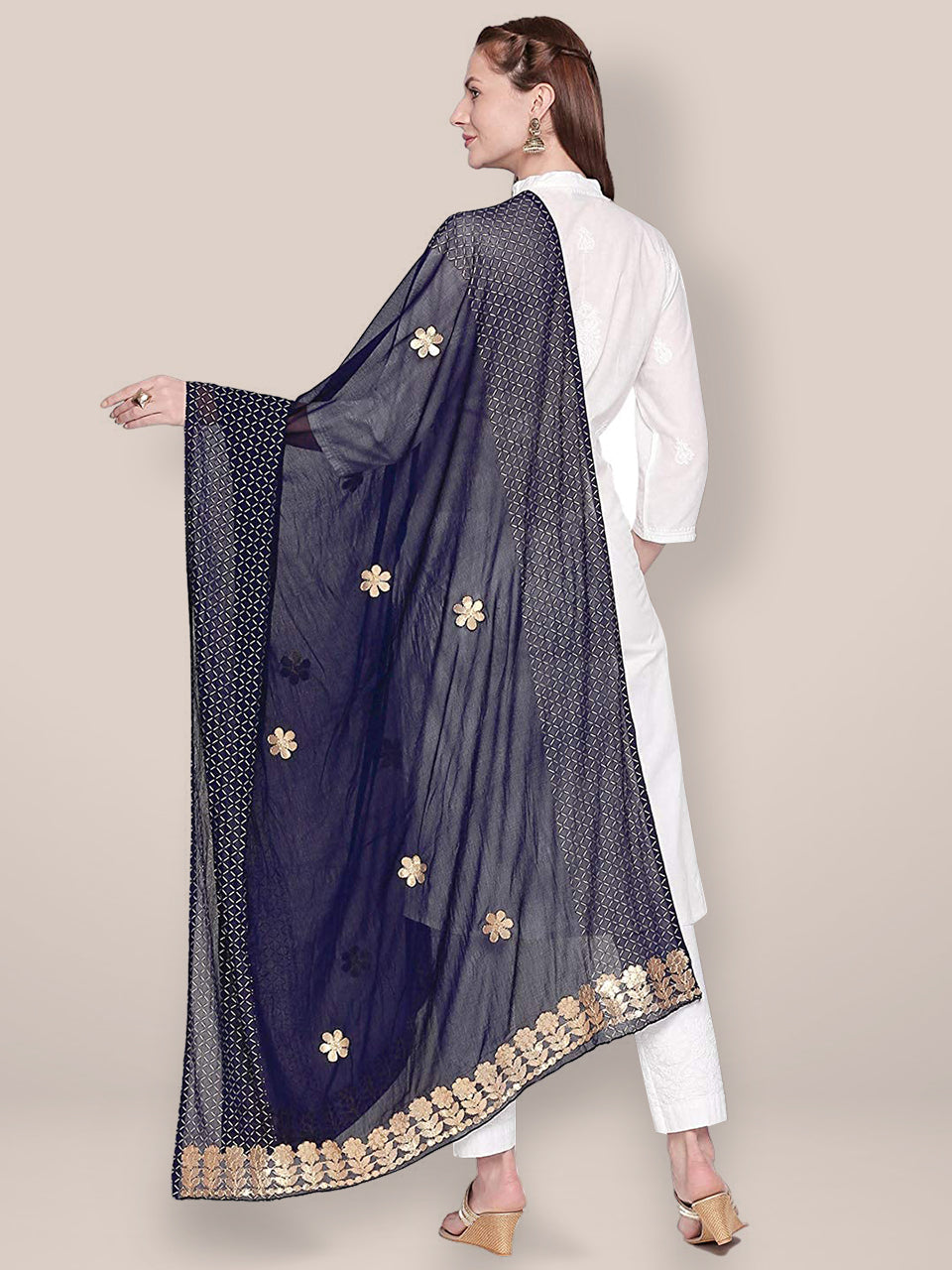 Navy Blue Chiffon Dupatta with Gotta Patti work freeshipping - Dupatta Bazaar