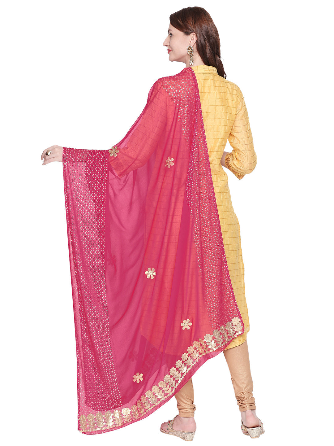 Dupatta Bazaar Woman's Embellished Chiffon Pink Dupatta with Gotta Patti work - Dupatta Bazaar