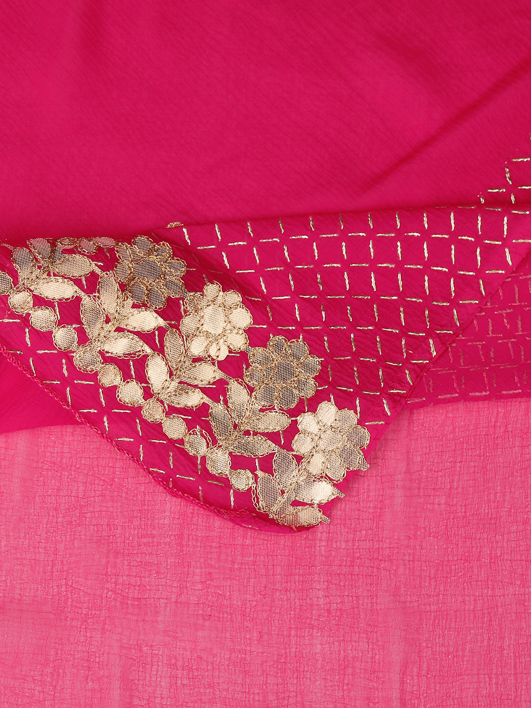 Dupatta Bazaar Woman's Embellished Chiffon Pink Dupatta with Gotta Patti work - Dupatta Bazaar