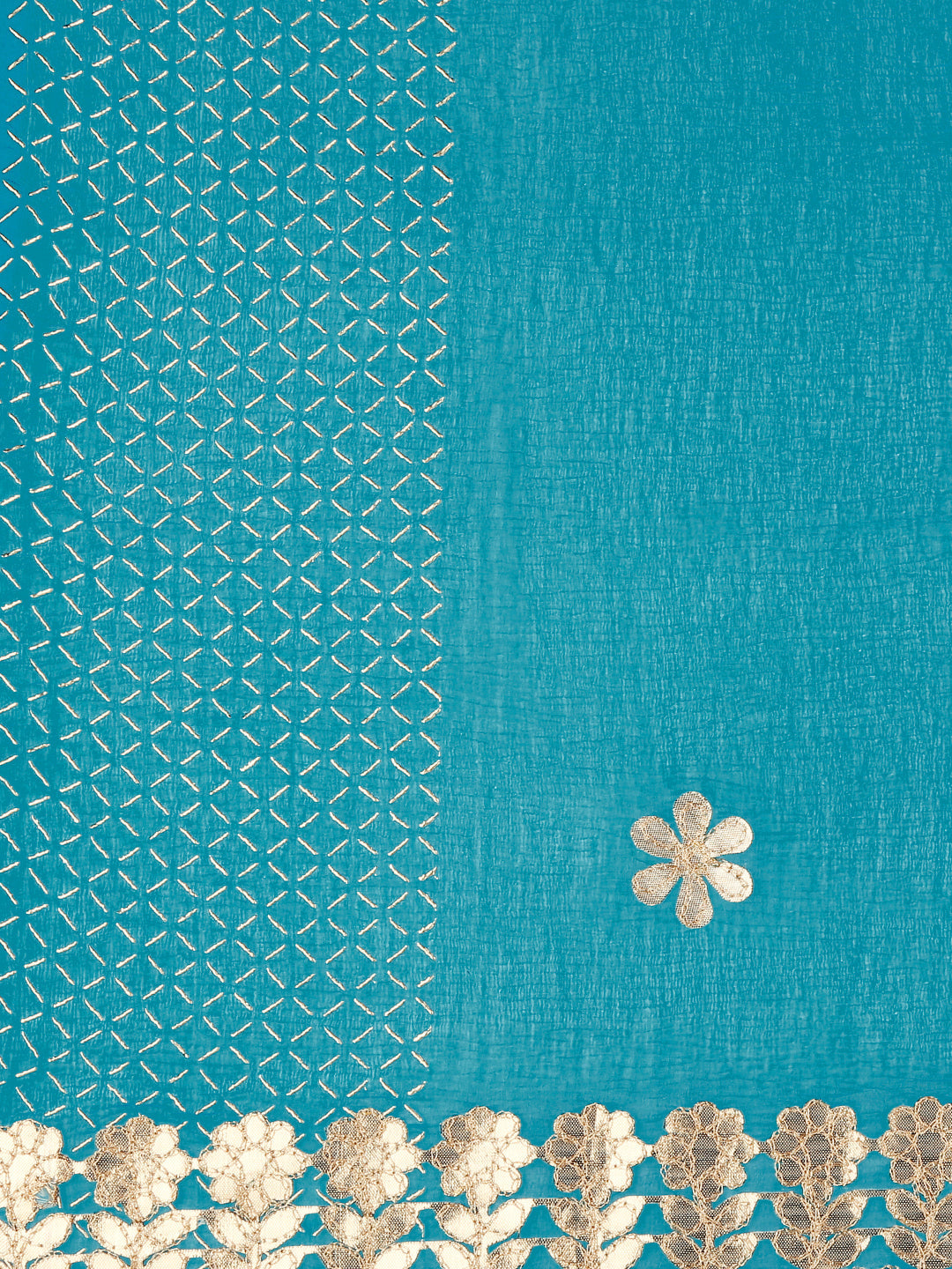 Dupatta Bazaar Woman's Embellished Chiffon Turquoise Blue Dupatta with Gotta Patti work - Dupatta Bazaar