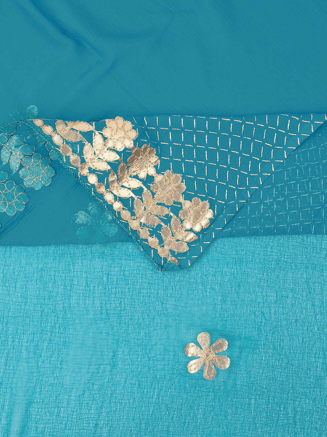Dupatta Bazaar Woman's Embellished Chiffon Turquoise Blue Dupatta with Gotta Patti work - Dupatta Bazaar