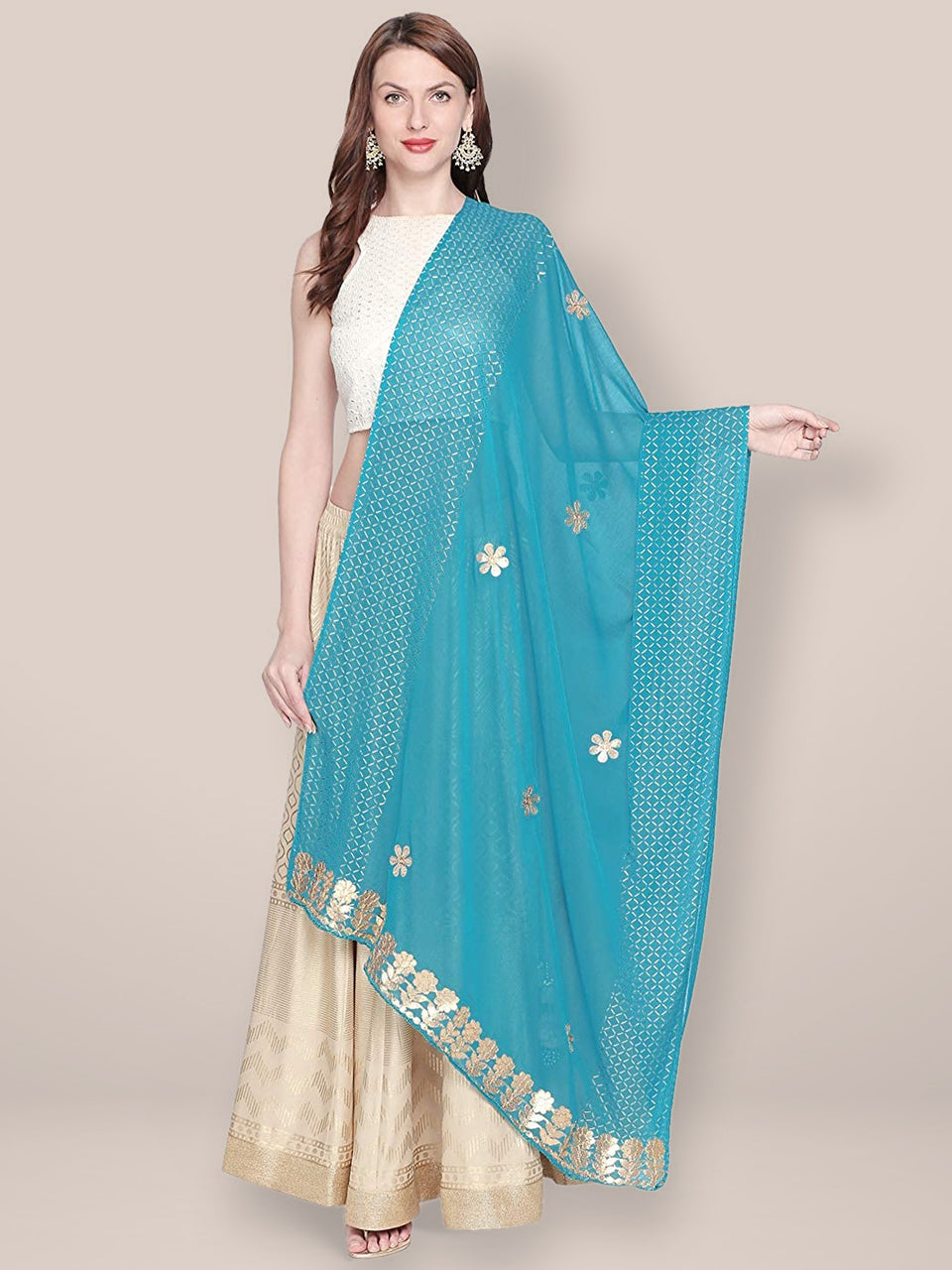 Turquoise Blue Chiffon Dupatta with Gotta Patti work freeshipping - Dupatta Bazaar