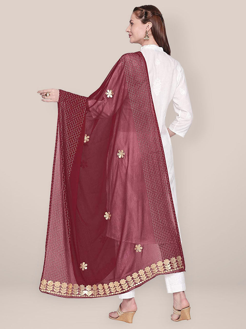 Maroon Chiffon Dupatta with Gotta Patti work freeshipping - Dupatta Bazaar