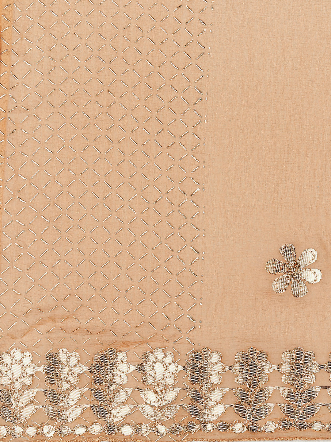 Dupatta Bazaar Woman's Embellished Chiffon Beige Dupatta with Gotta Patti work - Dupatta Bazaar
