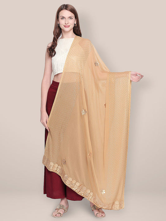 Beige Chiffon Dupatta with Gotta Patti work freeshipping - Dupatta Bazaar