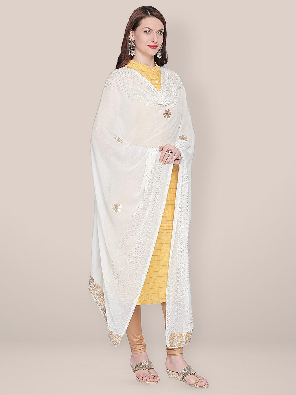 Off White Chiffon Dupatta with Gotta Patti work freeshipping - Dupatta Bazaar