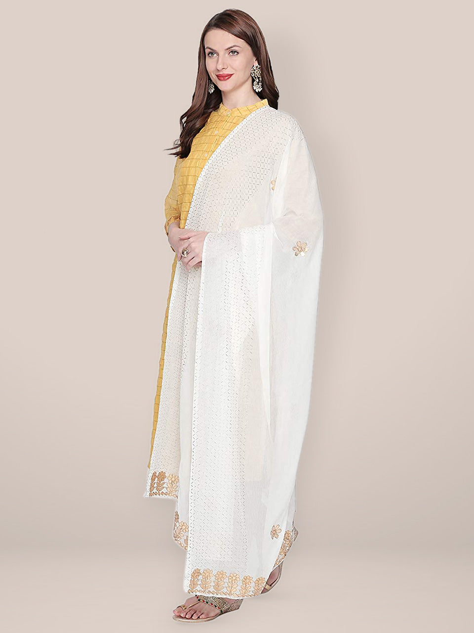 Off White Chiffon Dupatta with Gotta Patti work freeshipping - Dupatta Bazaar