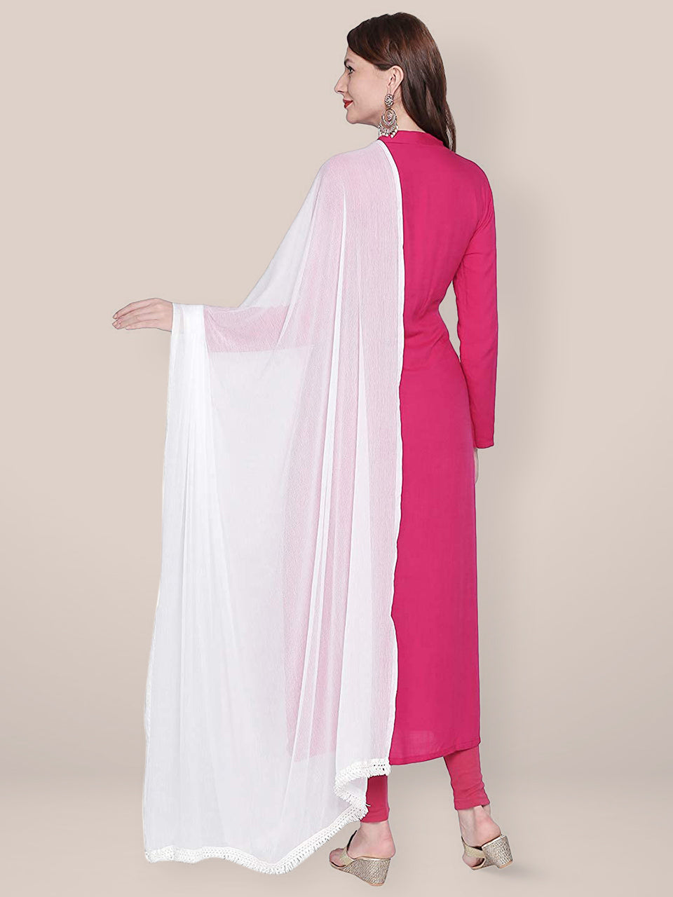 White Chiffon Dupatta with lace on border. freeshipping - Dupatta Bazaar