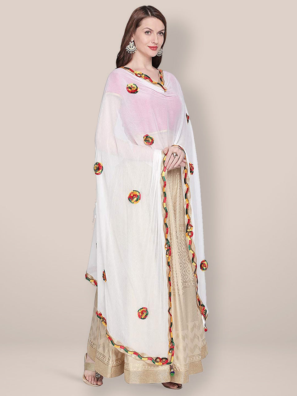 Embroidered White Chiffon Dupatta. freeshipping - Dupatta Bazaar