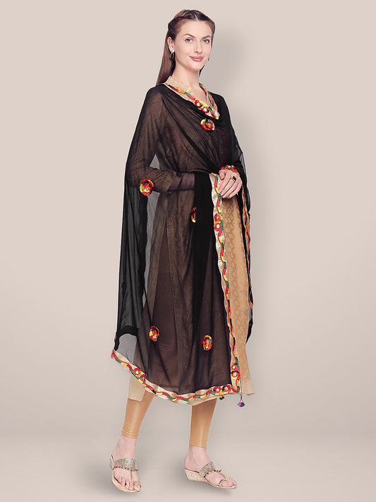 Embroidered Black Chiffon Dupatta. freeshipping - Dupatta Bazaar