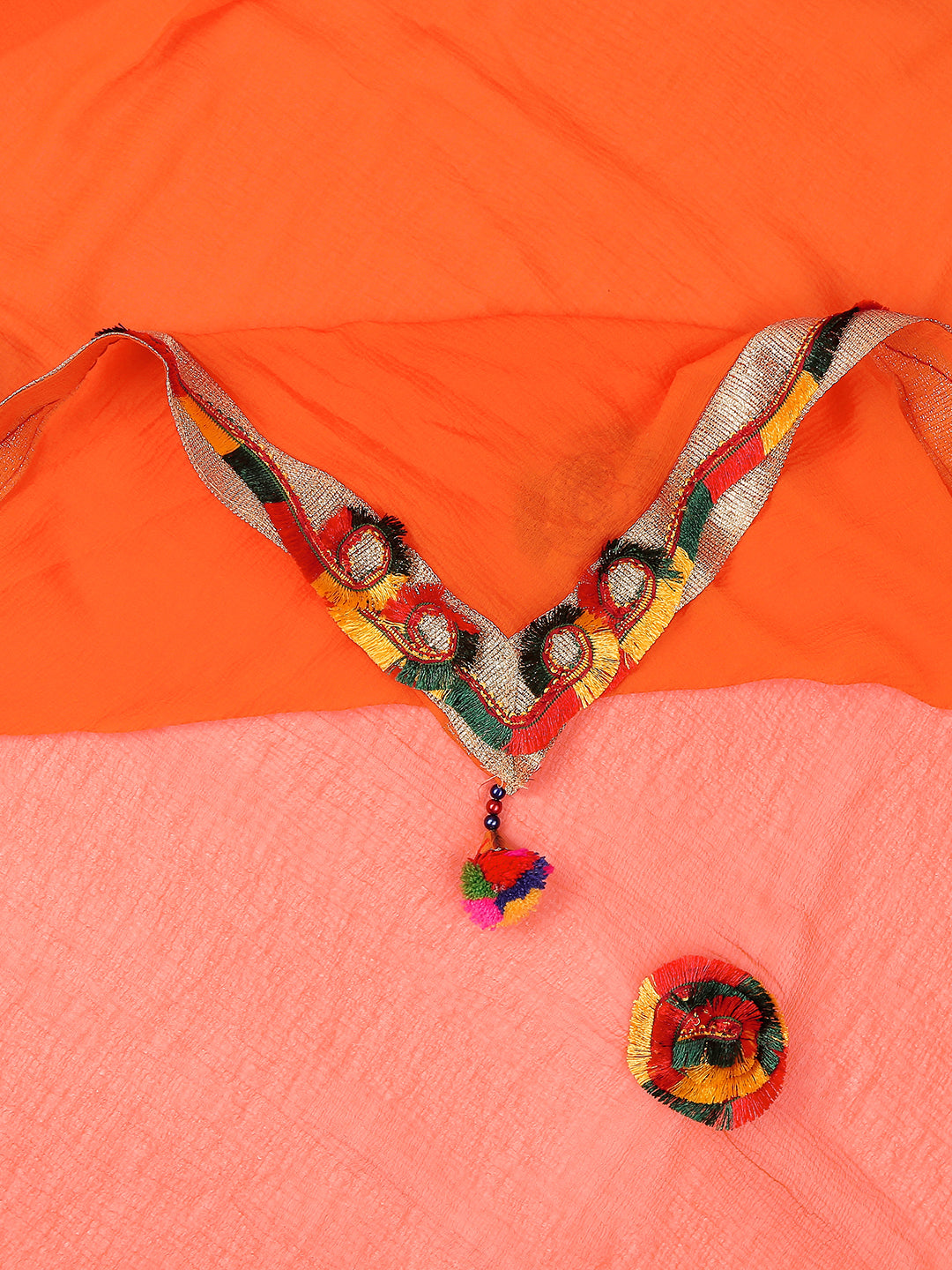 Dupatta Bazaar Woman's Embroidered Orange Chiffon Dupatta. - Dupatta Bazaar