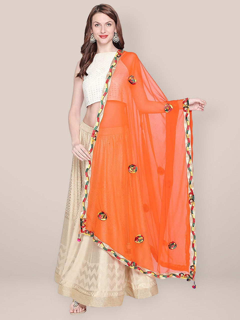 Embroidered Orange Chiffon Dupatta. freeshipping - Dupatta Bazaar