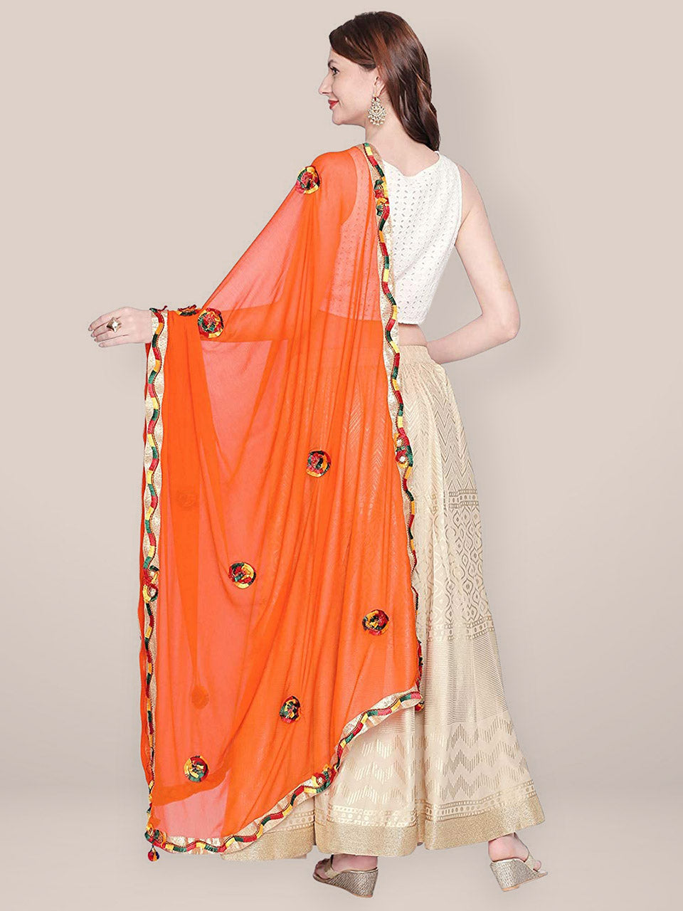 Embroidered Orange Chiffon Dupatta. freeshipping - Dupatta Bazaar