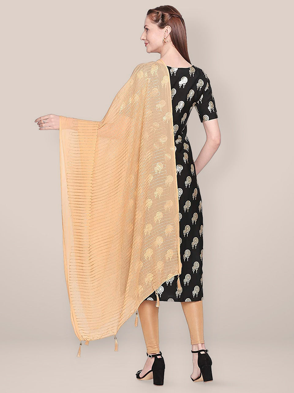 Embroidered Beige Chiffon Dupatta freeshipping - Dupatta Bazaar