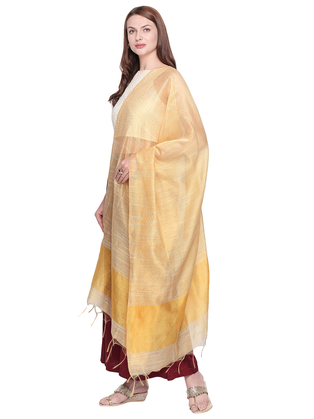 Dupatta Bazaar Woman's Blended Silk Yellow Dupatta. - Dupatta Bazaar