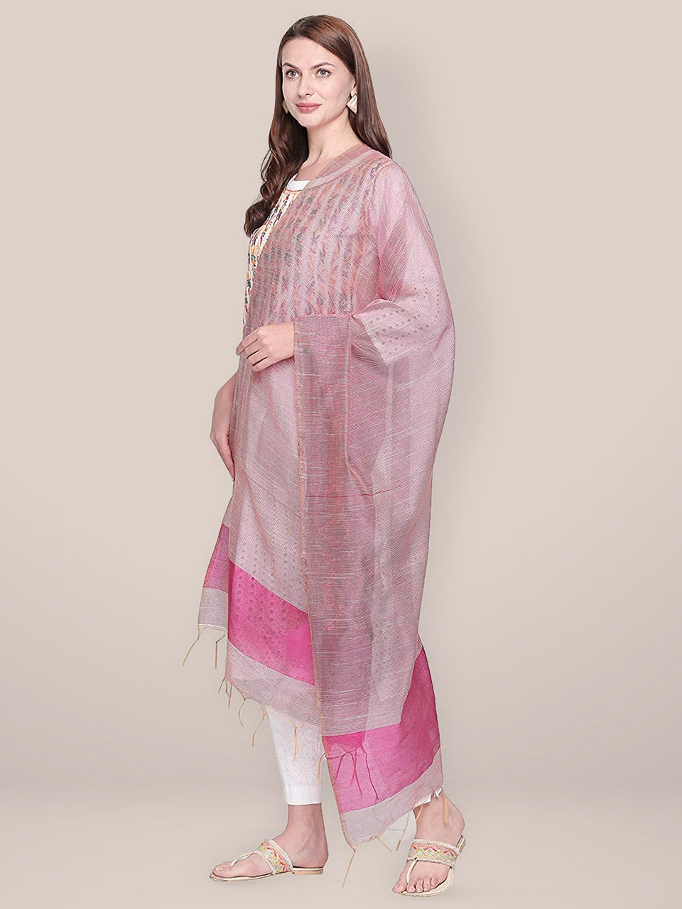Blended Silk Pink Dupatta. freeshipping - Dupatta Bazaar