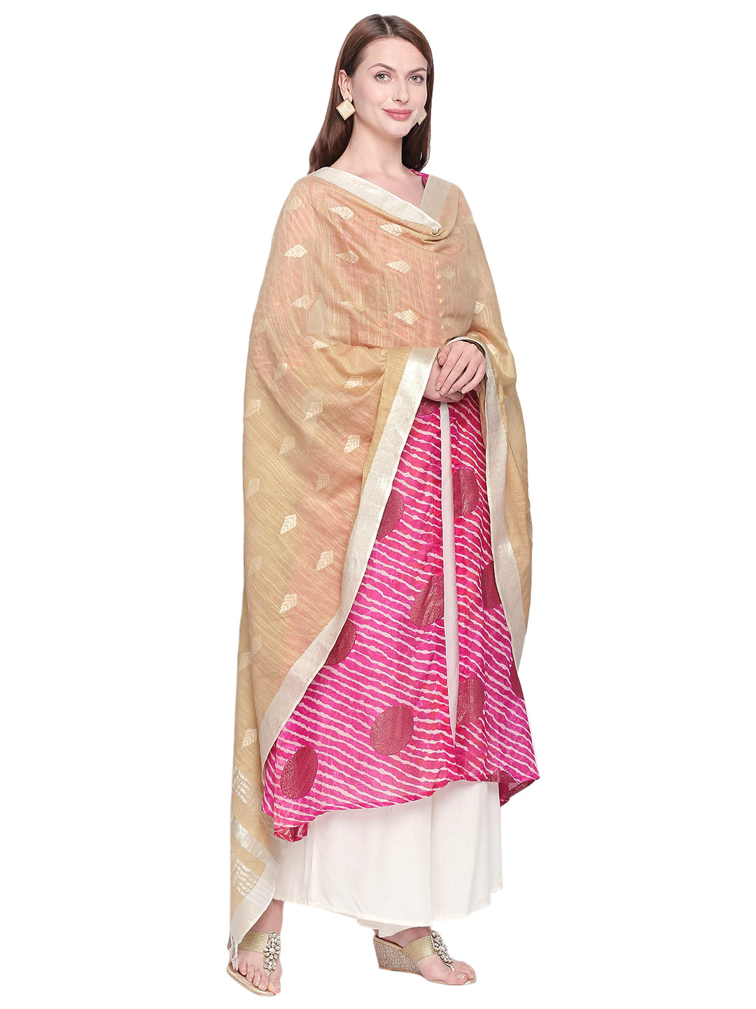 Dupatta Bazaar Woman's Gold Woven Cotton Silk Dupatta. - Dupatta Bazaar