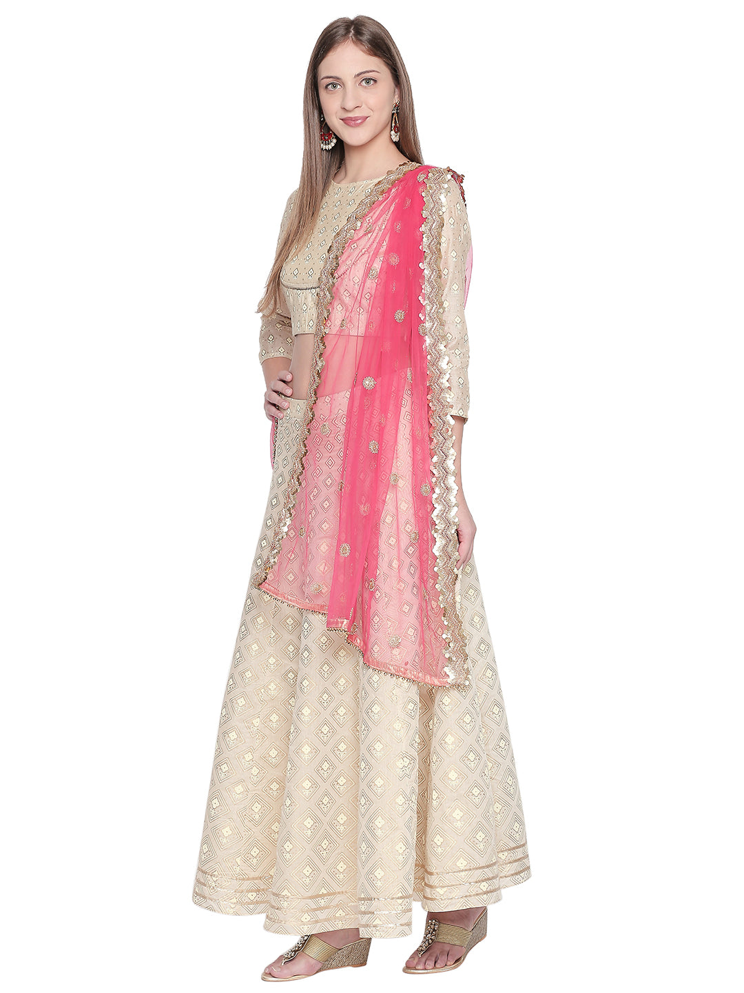 Dupatta Bazaar Woman's Embroidered Pink Net Dupatta. - Dupatta Bazaar