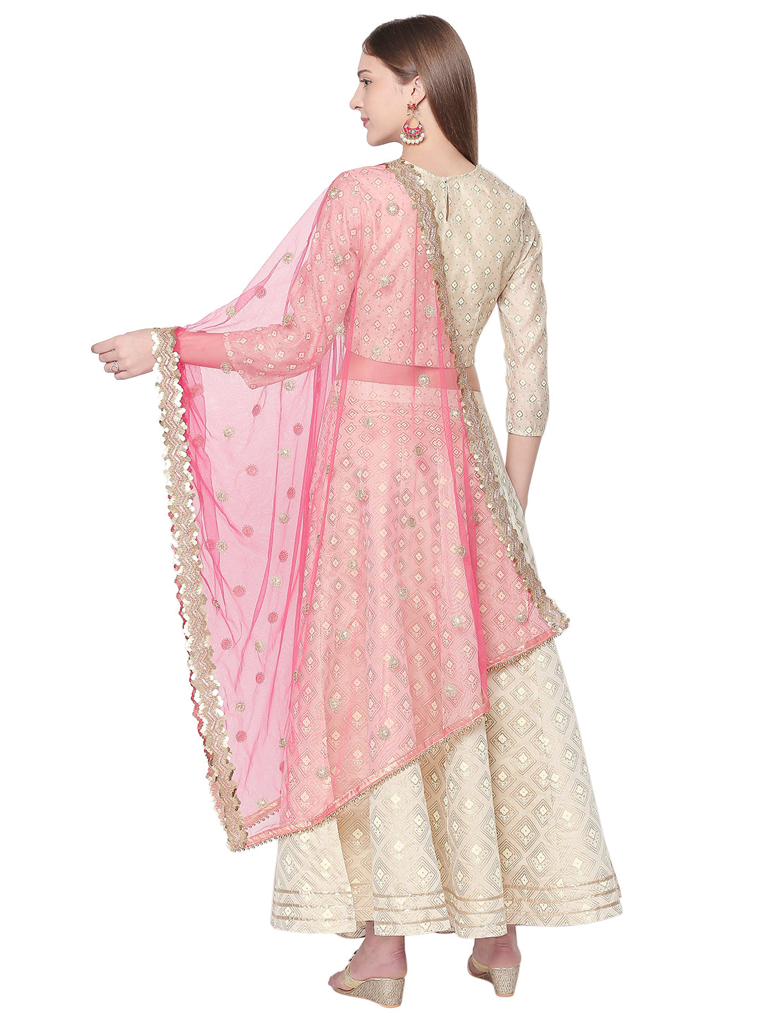 Dupatta Bazaar Woman's Embroidered Pink Net Dupatta. - Dupatta Bazaar
