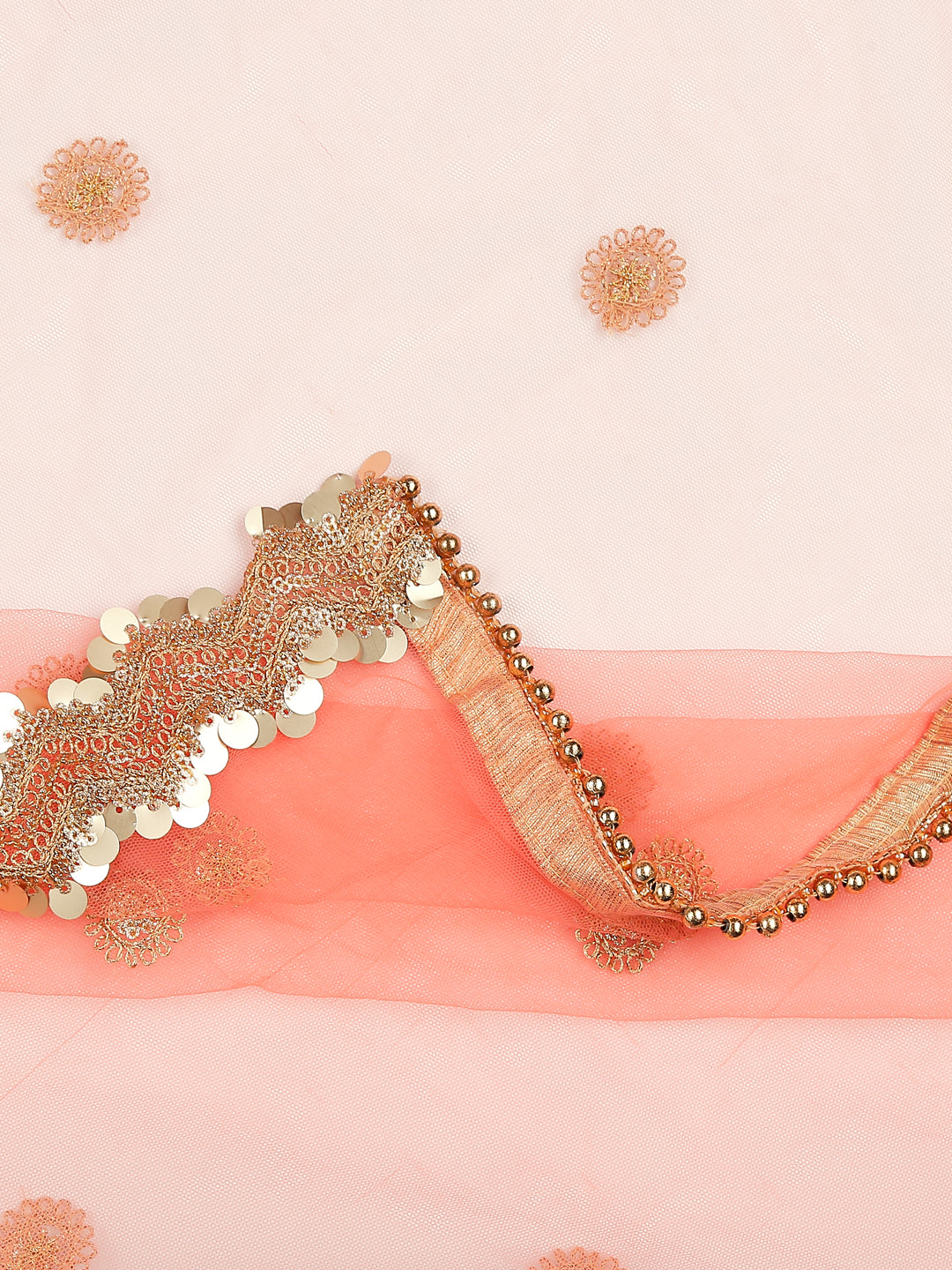 Dupatta Bazaar Woman's Embroidered Peach Net Dupatta. - Dupatta Bazaar