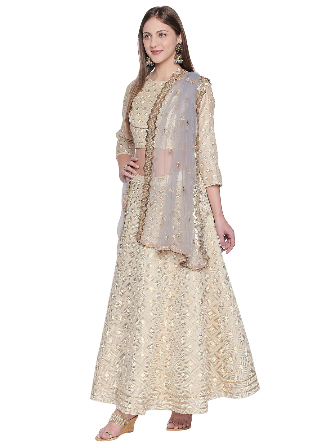 Dupatta Bazaar Woman's Embroidered Grey Net Dupatta. - Dupatta Bazaar