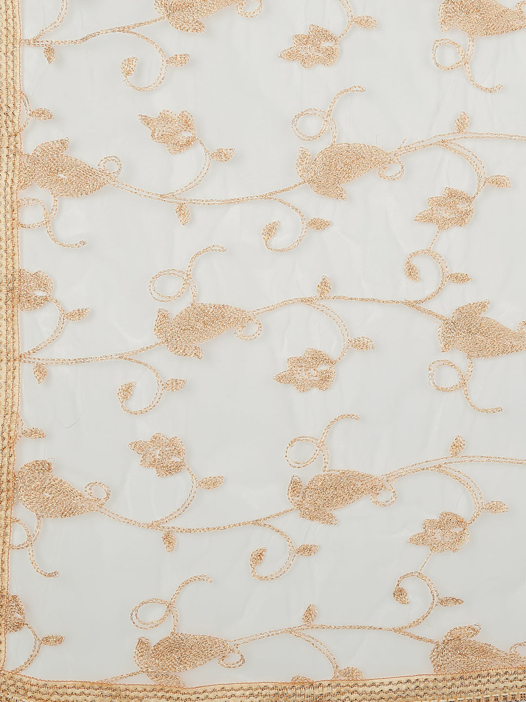 Dupatta Bazaar Woman's Embroidered White & Gold Net Dupatta. - Dupatta Bazaar