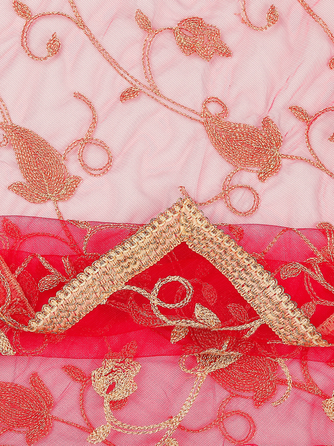 Dupatta Bazaar Woman's Embroidered Red & Gold Net Dupatta. - Dupatta Bazaar