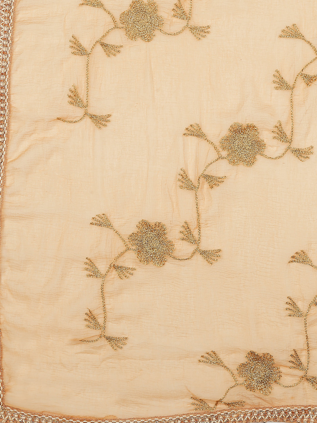 Dupatta Bazaar Woman's Embroidered Beige Chiffon dupatta with Gold border. - Dupatta Bazaar