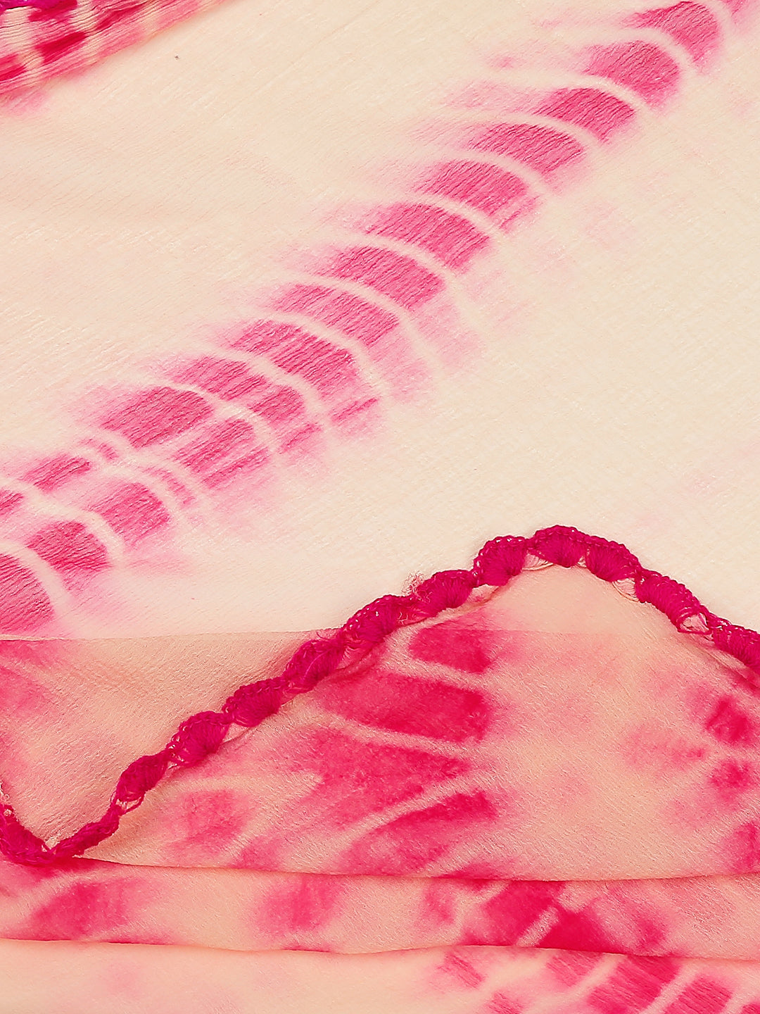 Dupatta Bazaar Woman's Shibori Dyed Magenta & Off White Chiffon dupatta.. - Dupatta Bazaar