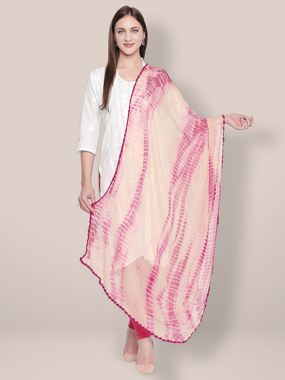 Shibori Dyed Magenta & Off White Chiffon dupatta.. freeshipping - Dupatta Bazaar