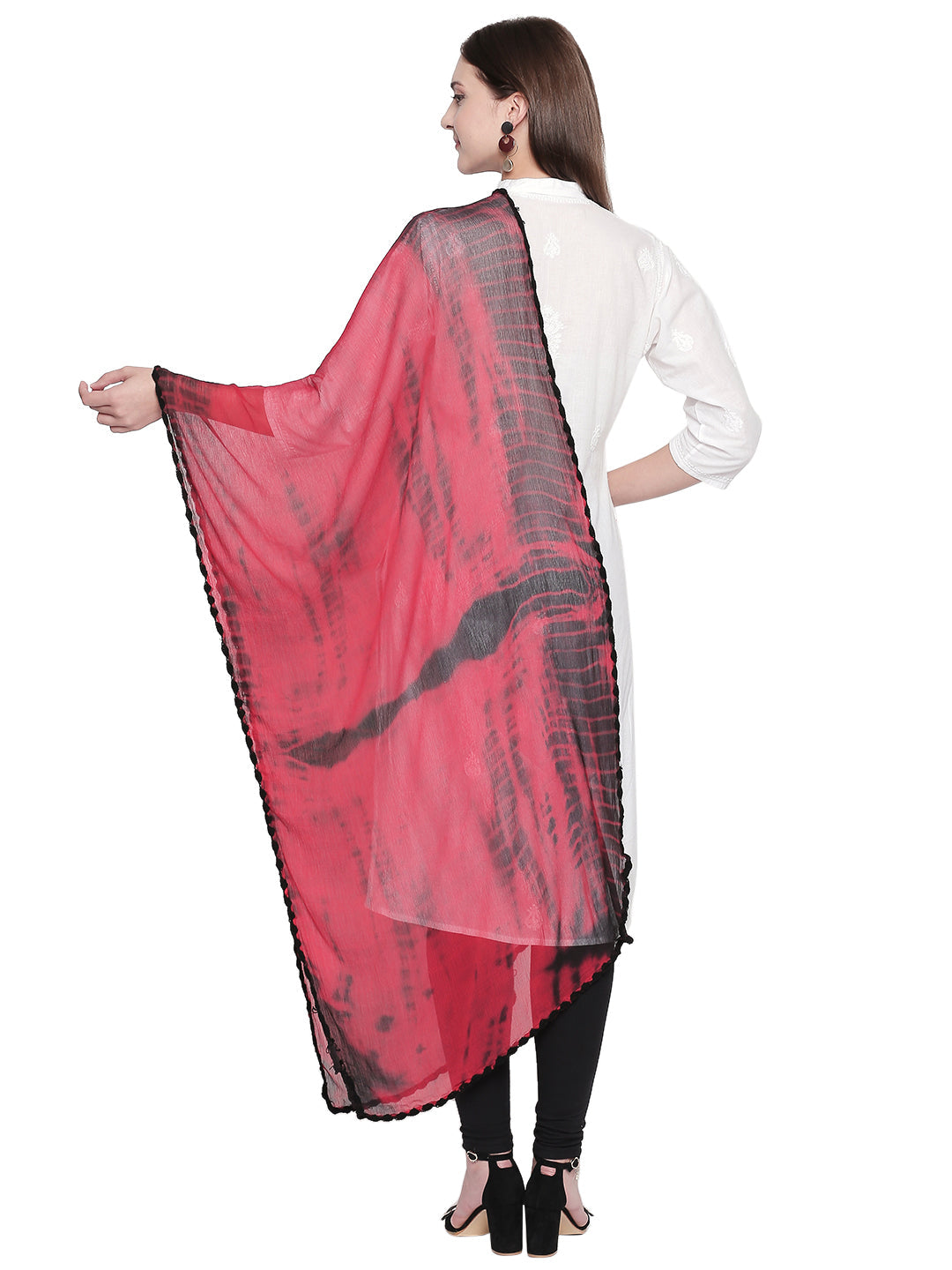 Dupatta Bazaar Woman's Shibori Dyed Red & Black Chiffon dupatta.. - Dupatta Bazaar