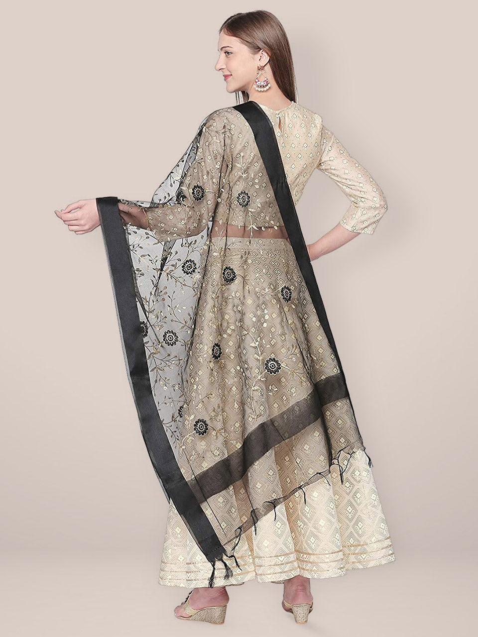 Black Embroidered Organza Dupatta freeshipping - Dupatta Bazaar