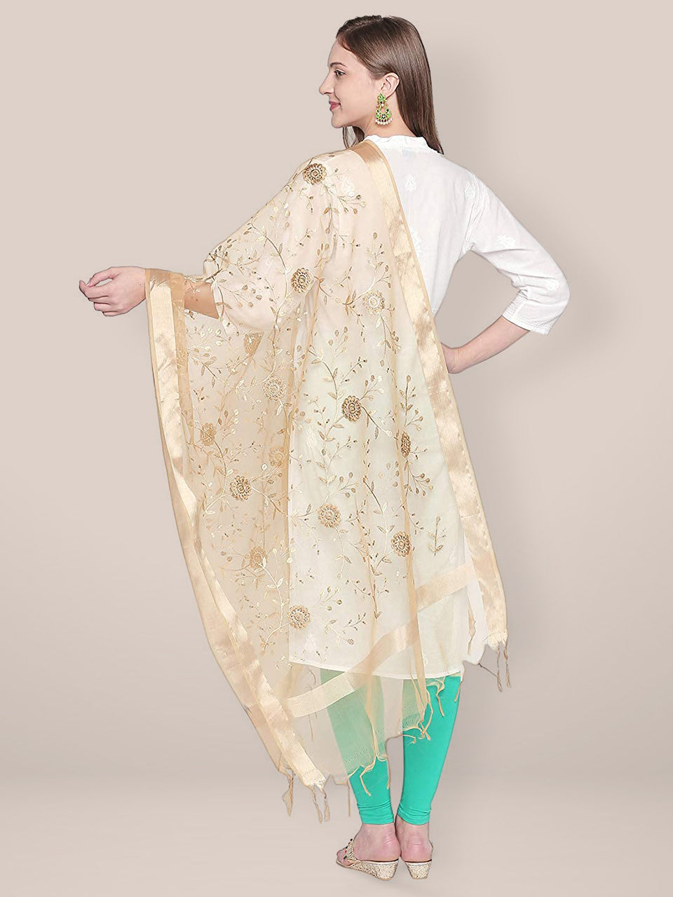 Gold Embroidered Organza Dupatta freeshipping - Dupatta Bazaar