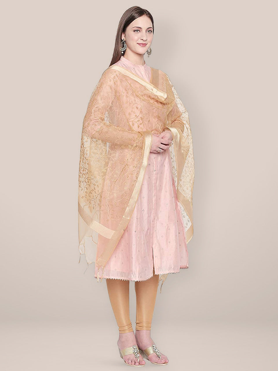 Embroidered Gold Organza Dupatta freeshipping - Dupatta Bazaar