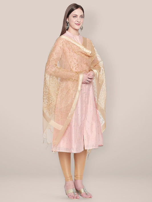 Embroidered Gold Organza Dupatta freeshipping - Dupatta Bazaar
