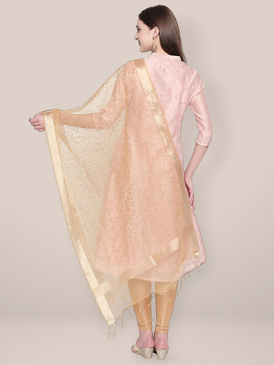 Embroidered Gold Organza Dupatta freeshipping - Dupatta Bazaar