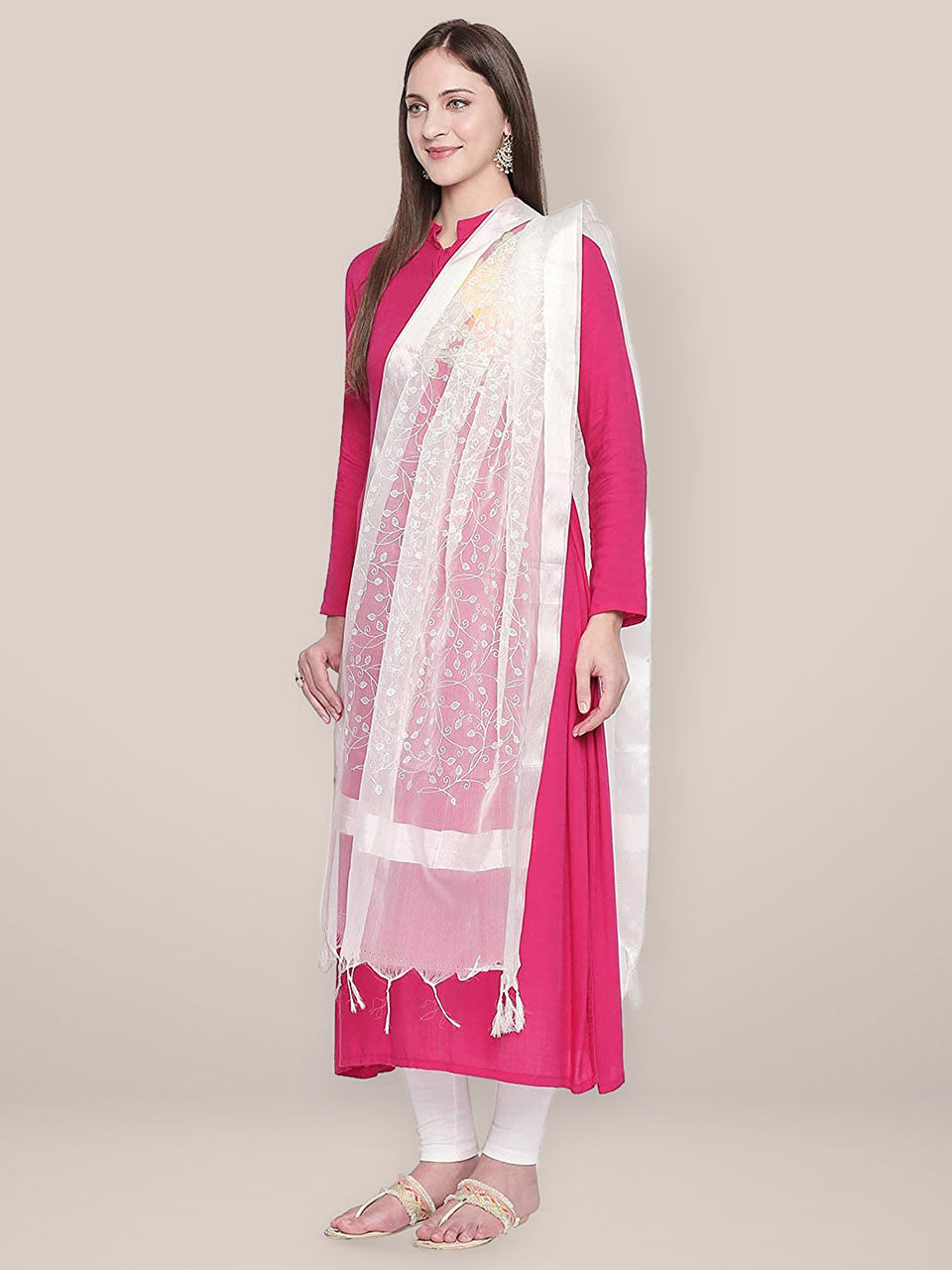 Embroidered White Organza Dupatta freeshipping - Dupatta Bazaar