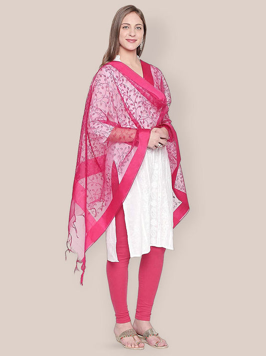 Embroidered Pink Organza Dupatta freeshipping - Dupatta Bazaar