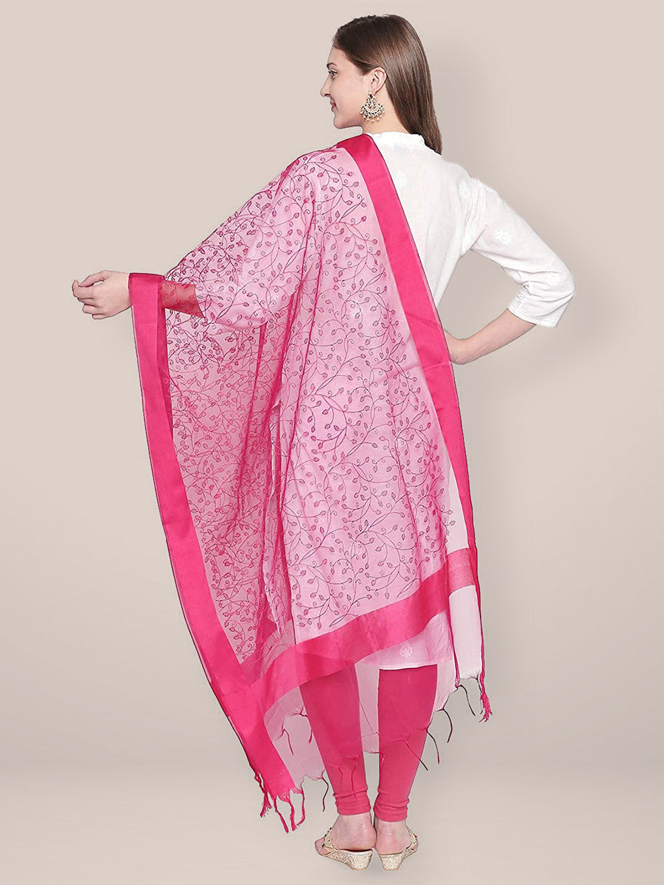 Embroidered Pink Organza Dupatta freeshipping - Dupatta Bazaar