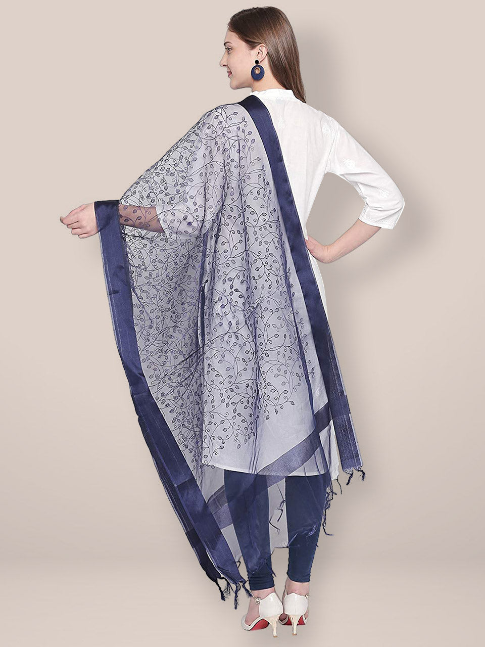 Embroidered Navy Blue Organza Dupatta freeshipping - Dupatta Bazaar