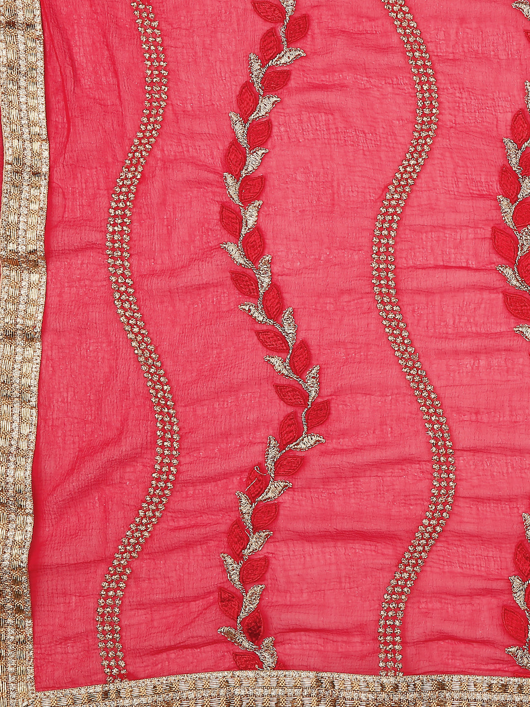 Dupatta Bazaar Woman's Embroidered Red and Orange Chiffon Dupatta. - Dupatta Bazaar