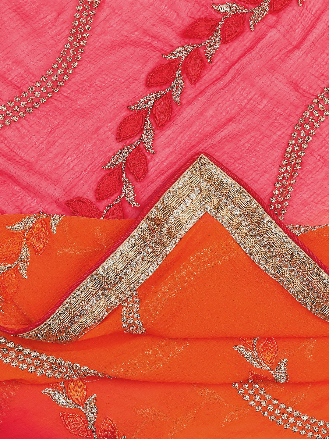 Dupatta Bazaar Woman's Embroidered Red and Orange Chiffon Dupatta. - Dupatta Bazaar