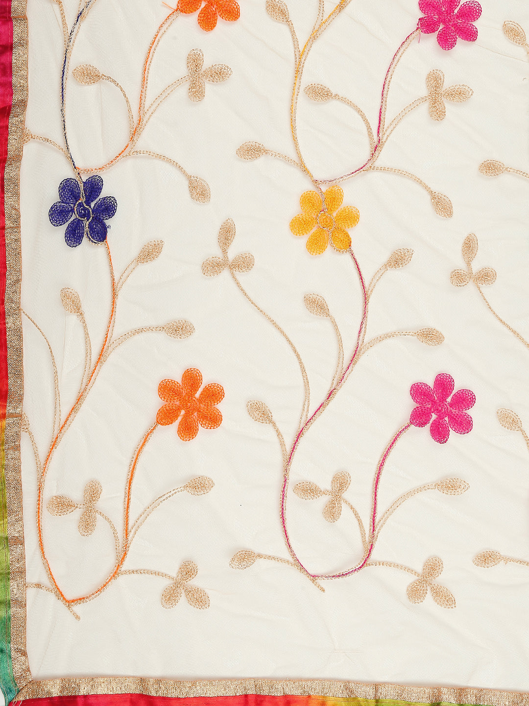 Dupatta Bazaar Woman's Multicolour Embroidered Off White Net Dupatta. - Dupatta Bazaar