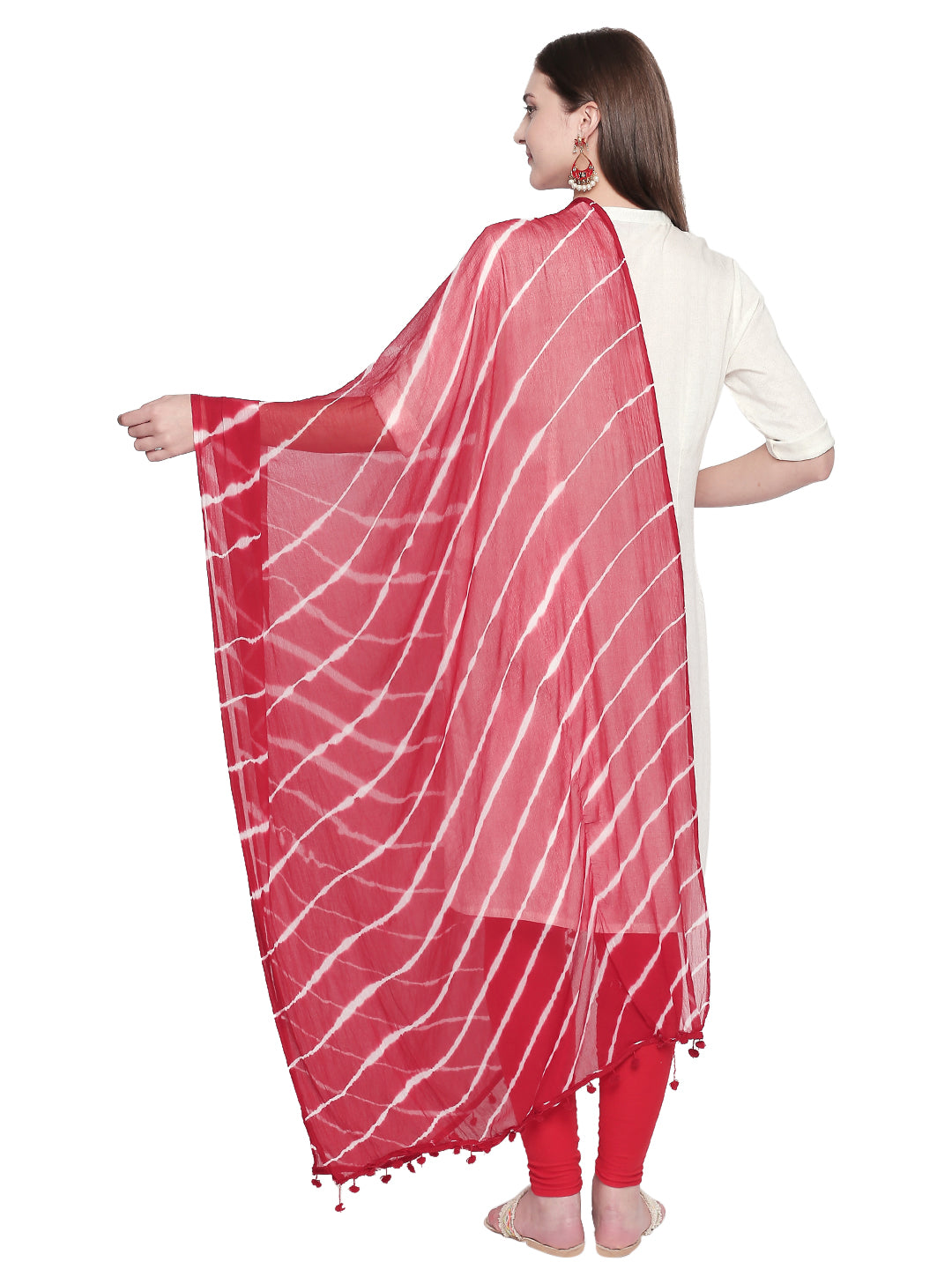 Dupatta Bazaar Woman's Leheria Red and White Chiffon Dupatta. - Dupatta Bazaar
