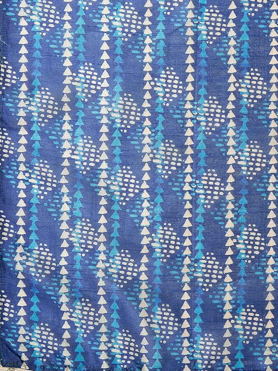 Indigo Printed Art Silk Dupatta with lace freeshipping - Dupatta Bazaar